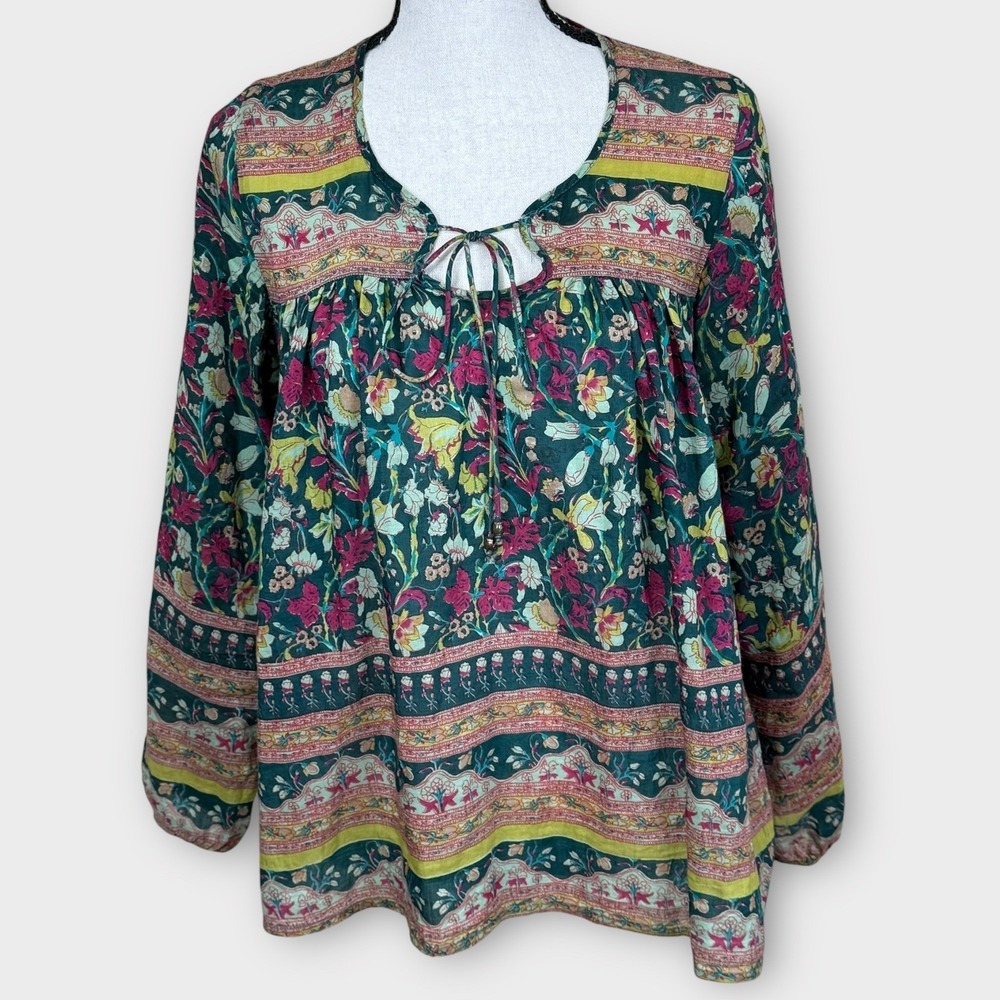 Bell by Alicia Bell Floral Silk Blend Long Sleeve Peasant Blouse Top Women's XS